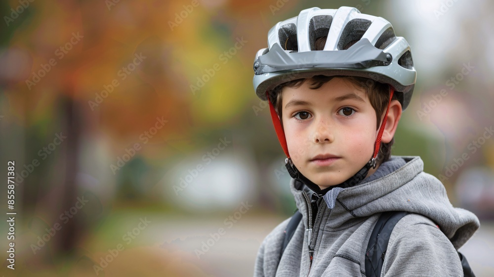 A portrait of a child wearing a bike helmet. A portrait of a child wearing a bike helmet.