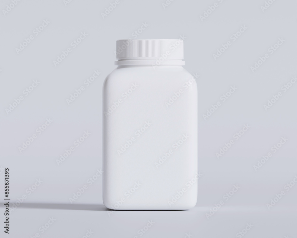 Pill or supplement bottle and square style production on gray background Pill or supplement bottle and square style production on gray background