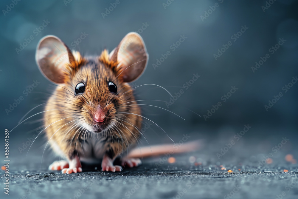 Funny mouse on a gray background, copyspace
