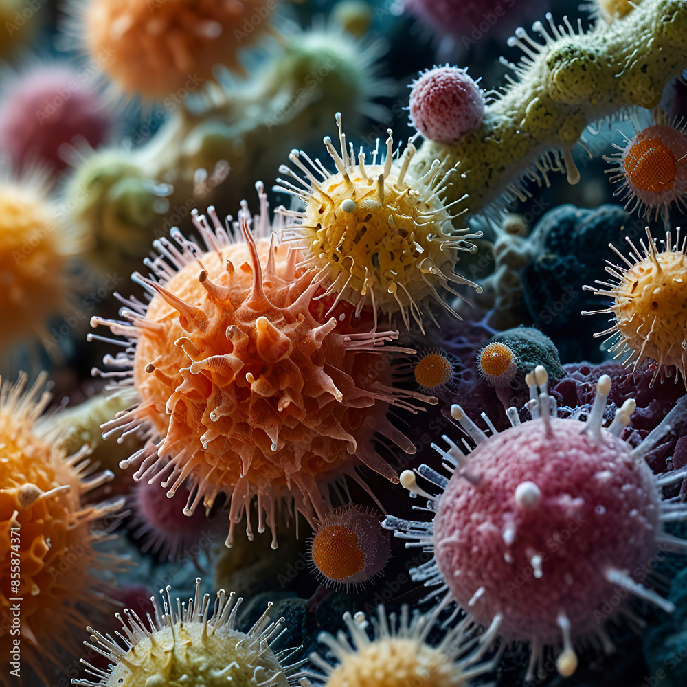 Close-up of cells and organisms