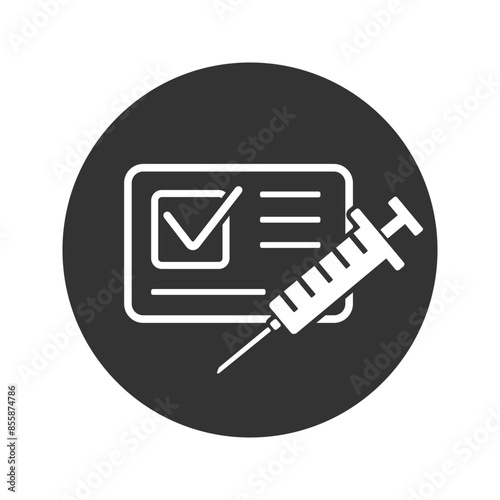 Vaccine passport icon, vaccination certificate against covid-19 with check mark, vector