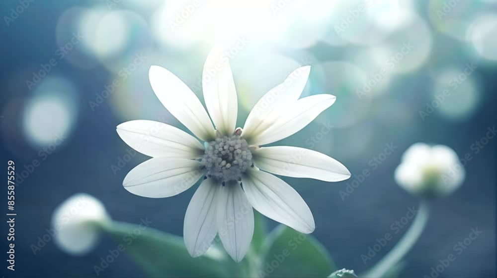 Beautiful white flowers in sunlight with thin mist, seamless 4K time lapse animation created by AI Beautiful white flowers in sunlight with thin mist, seamless 4K time lapse animation created by AI