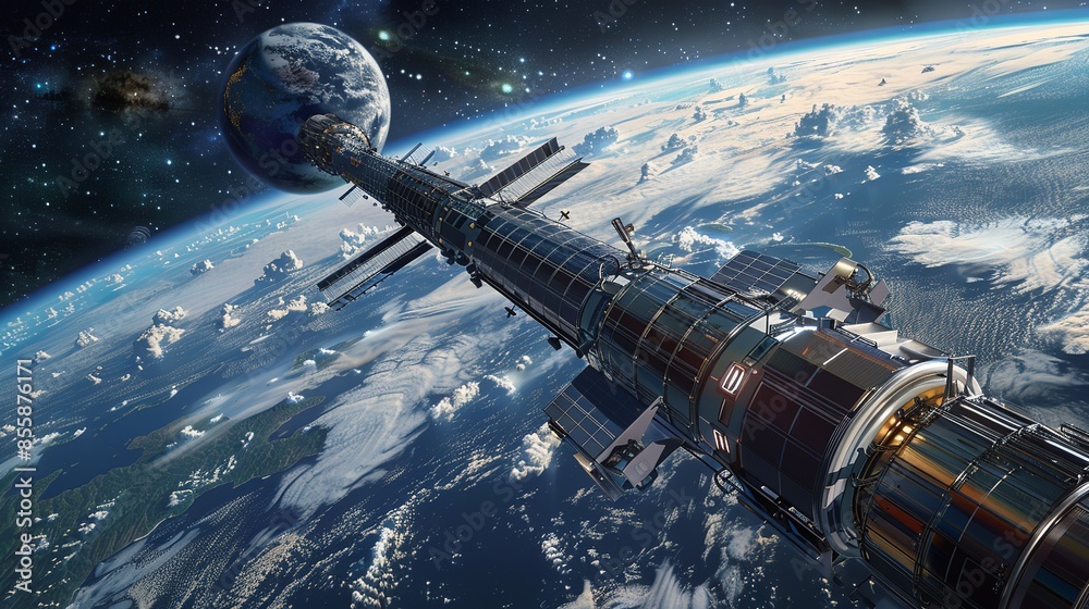 a safe special lift stretching from earth to space. a safe special lift stretching from earth to space.