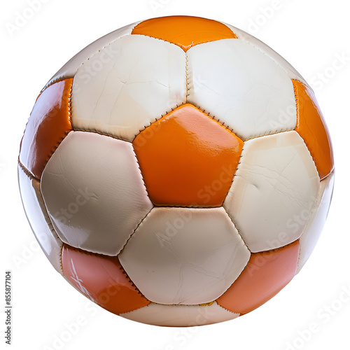 vintage 3D illustration, orange and white color soccer ball isolated on transparent background