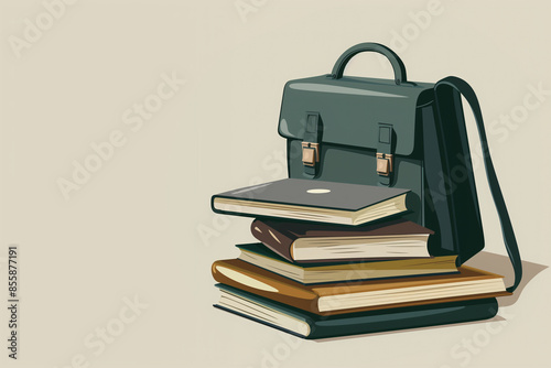 A detailed vector image of a briefcase, laptop, and a stack of business books, symbolizing the tools and resources used in business education, set against a simple background
