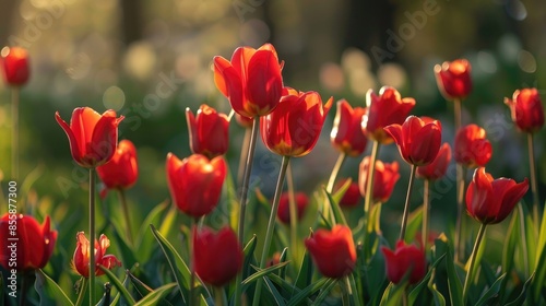 Red bloom in the spring garden