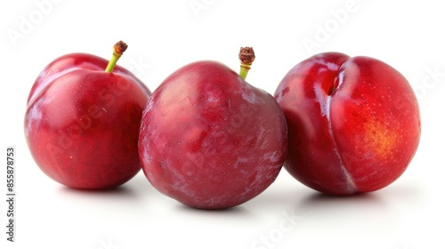 Red plum fruit on white background