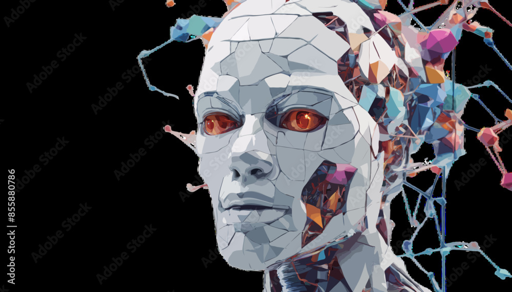 Künstliche Intelligenz mit weiblichem Gesicht. Die Zukunft bringt autonom agierende Cyborg - Roboter auf den Markt.