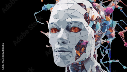 Künstliche Intelligenz mit weiblichem Gesicht. Die Zukunft bringt autonom agierende Cyborg - Roboter auf den Markt.