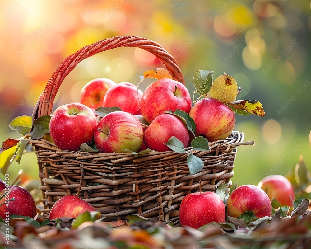 Basket of Freshly Harvested Apples in an Autumnal Orchard Scene Basket of Freshly Harvested Apples in an Autumnal Orchard Scene