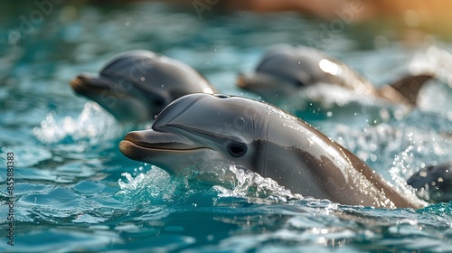 Playful Dolphins Swimming in Crystal Clear Tropical Waters Group Dynamics