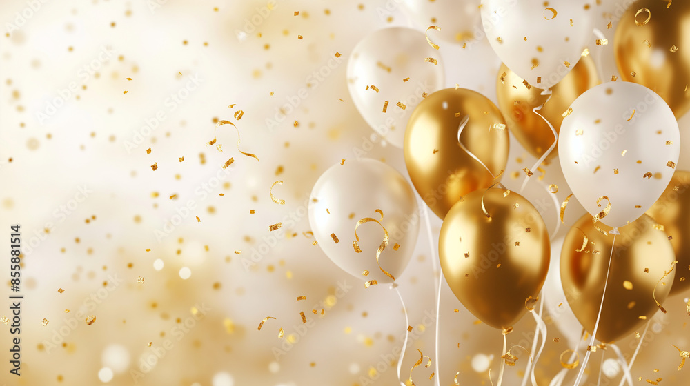 Balloon birthday background confetti anniversary happy gold party ballon white. Birthday balloon background ribbon card design 3D golden isolated celebrate decoration