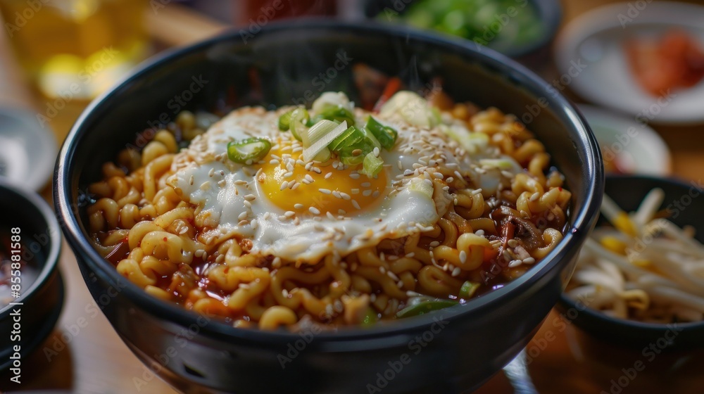 Korean style instant noodle. wide angle lens Korean style instant noodle. wide angle lens