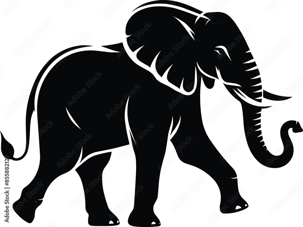 Fototapeta premium Elephant Silhouette isolated on white background Minimalist elephant vector shape icon