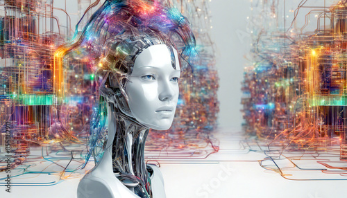 Dezentrale Recheneinheit der künstlichen Intelligenz. Cyborg ist mit dem Netzwerk verbunden. photo