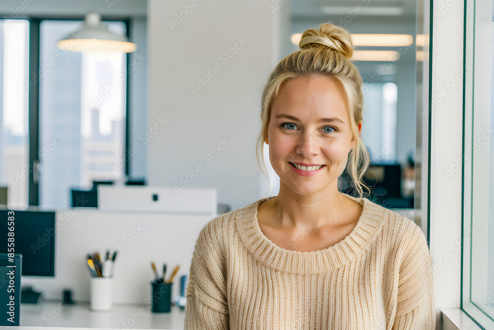 A portrait of a happy businesswoman, enjoys work A portrait of a happy businesswoman, enjoys work