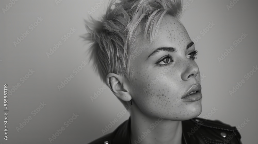 Woman With Short Blonde Hair Looking Up Woman With Short Blonde Hair Looking Up