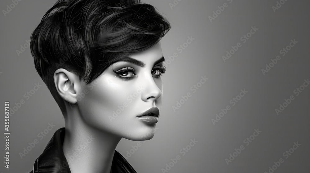 Woman With Short Hair Posing in Black and White Woman With Short Hair Posing in Black and White