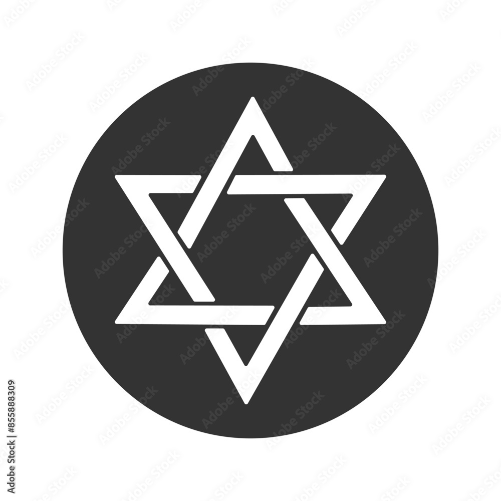 David star black glyph icon. Judaism symbol. Central symbol on Israeli flag. Magen David. Six-pointed geometric star. Hexagram figure. Silhouette symbol on white space. Vector isolated illustration