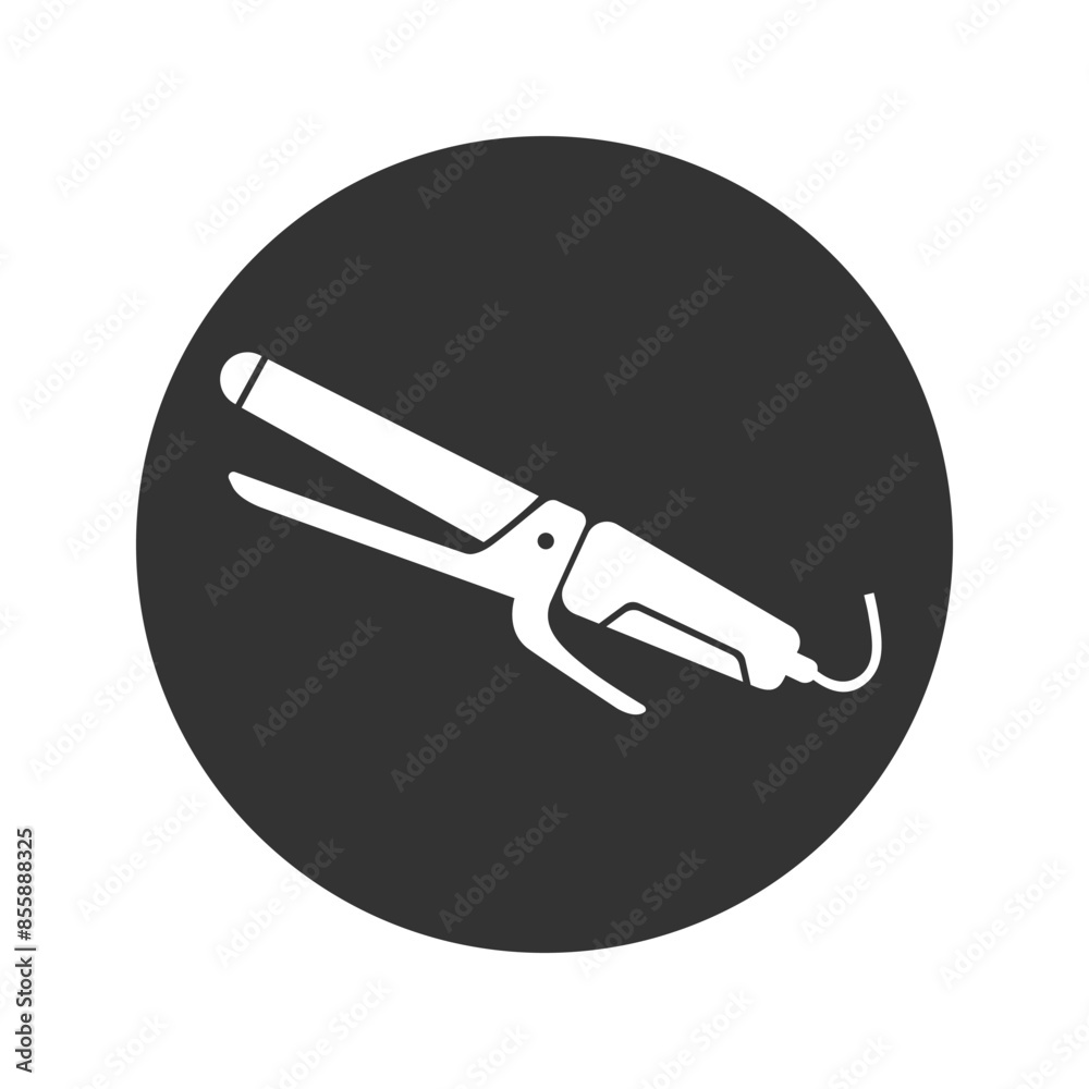 Hair curler icon. Curling iron. Curling tongs. Creating curls by heating. Professional hair styling. Contour symbol. Vector isolated outline drawing. Editable stroke Hair curler icon. Curling iron. Curling tongs. Creating curls by heating. Professional hair styling. Contour symbol. Vector isolated outline drawing. Editable stroke
