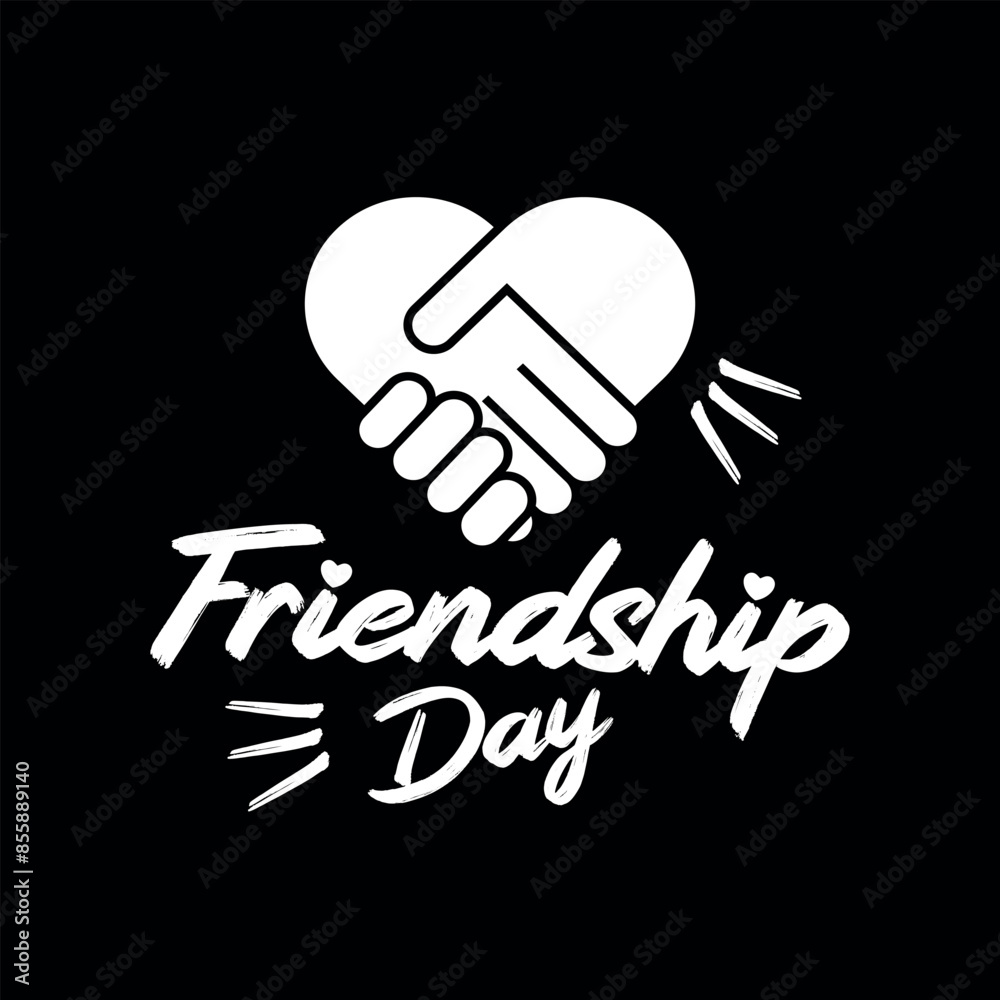 Obraz premium Happy friendship day typography holiday celebration art illustration white with black background for poster banner greeting card print