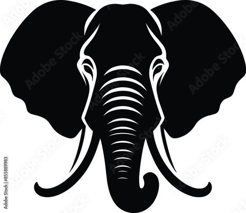 Elephant front facing Silhouette isolated on white background Minimalist elephant vector shape icon
