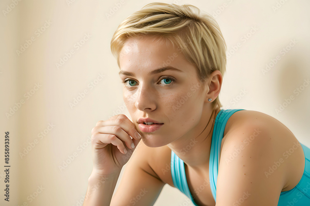 Obraz premium A portrait of a fit woman, the concept of fitness and health