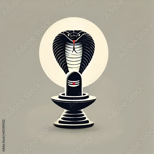 Illustration of nag panchami with a cobra standing upright with lingam. photo