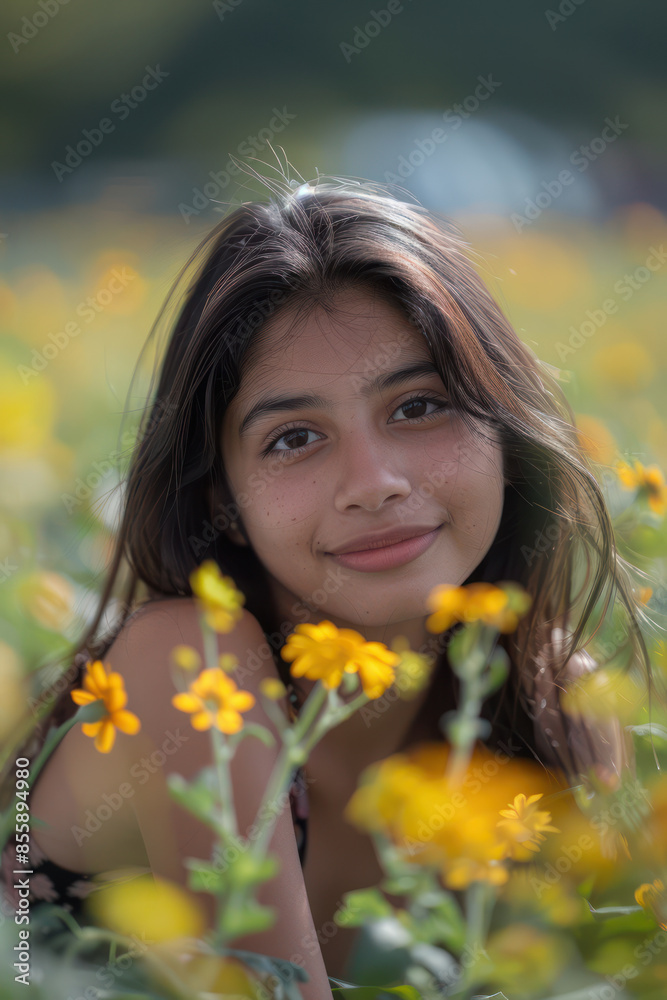 Beautiful Young Woman Amidst Blooming Yellow Flowers in a Sunlit Field During Springtime, Capturing the Essence of Natural Beauty, Serenity, and Joy in a Picturesque Meadow Beautiful Young Woman Amidst Blooming Yellow Flowers in a Sunlit Field During Springtime, Capturing the Essence of Natural Beauty, Serenity, and Joy in a Picturesque Meadow