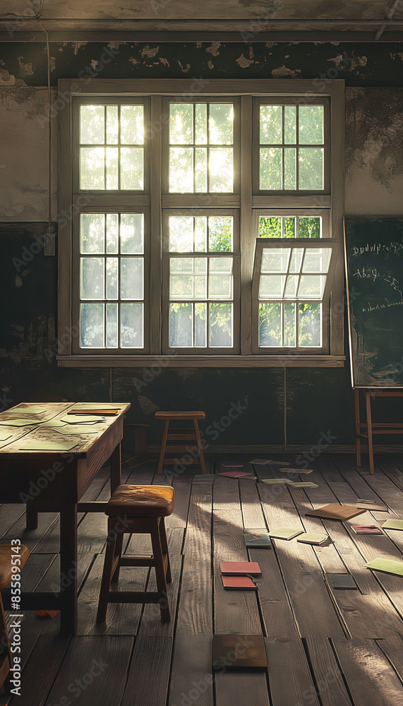 Fototapeta premium There is teacher's table but it is. Empty the class backgraund