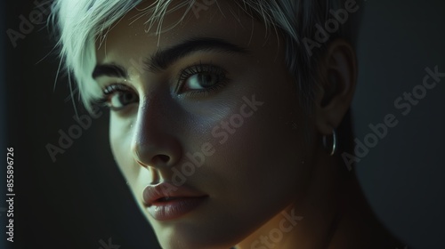 Woman With Short Blonde Hair Looking at Camera