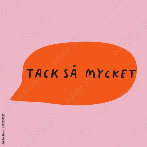 Swedish phrase- Tack så mycket. English Meaning - Thank you so much. Flat design. Vector design.