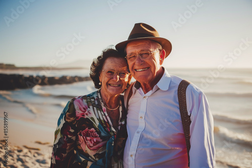 Photo of mature adult couple on the beach #855899167