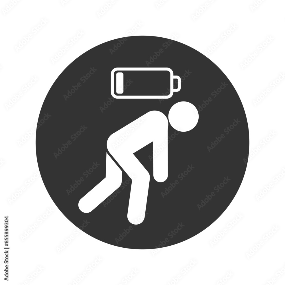 Tired person icon, fatigue or exhausted, lack battery energy, low charge, burnout workplace, stress - icon vector Tired person icon, fatigue or exhausted, lack battery energy, low charge, burnout workplace, stress - icon vector