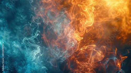 Abstract Smoke Swirls in Blue and Orange Hues, Glowing and Mystical, Perfect for Graphic Design and Artistic Backgrounds