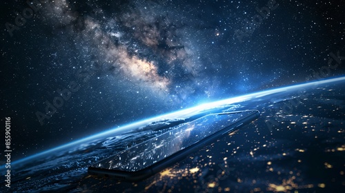 A photo depicting a smartphone operating in space, demonstrating its capability for maximum device protection in any environment.