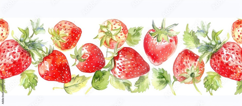 Hand Painting Abstract Watercolor Strawberry Fruits Repeating Pattern Isolated Background. Copy space image. Place for adding text and design