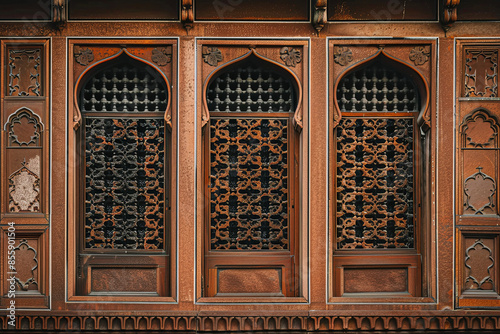 Carved decorative windows of Mughal architecture in Agra fort
 photo