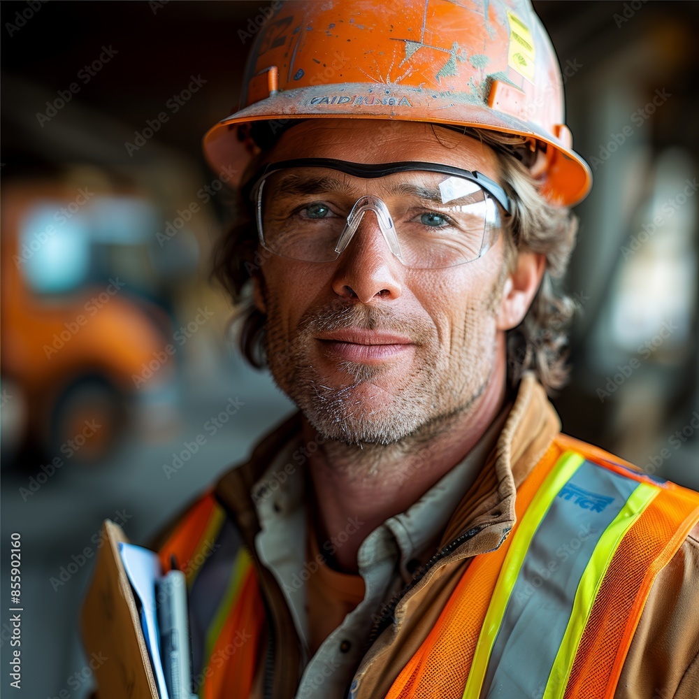 a construction worker. The worker is dressed in standard safety gear: a hard hat, reflective vest, and safety glasses, embodying the archetype of a construction professional. a construction worker. The worker is dressed in standard safety gear: a hard hat, reflective vest, and safety glasses, embodying the archetype of a construction professional.
