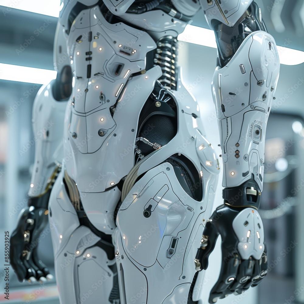 Bionic exoskeleton suit in development sleek design high tech environment Bionic exoskeleton suit in development sleek design high tech environment
