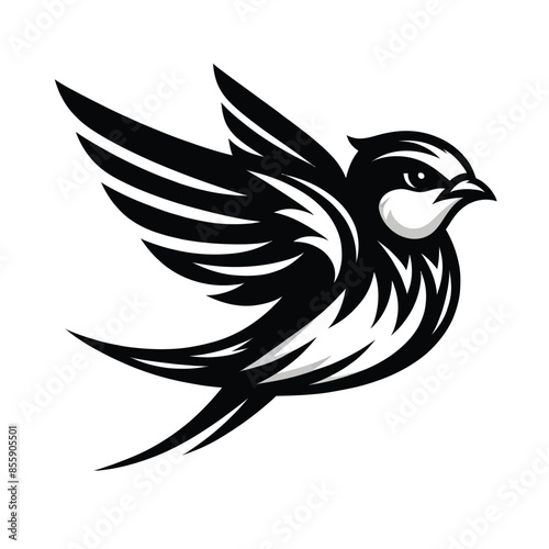 cartoon illustration of a swallow in black and white silhouette