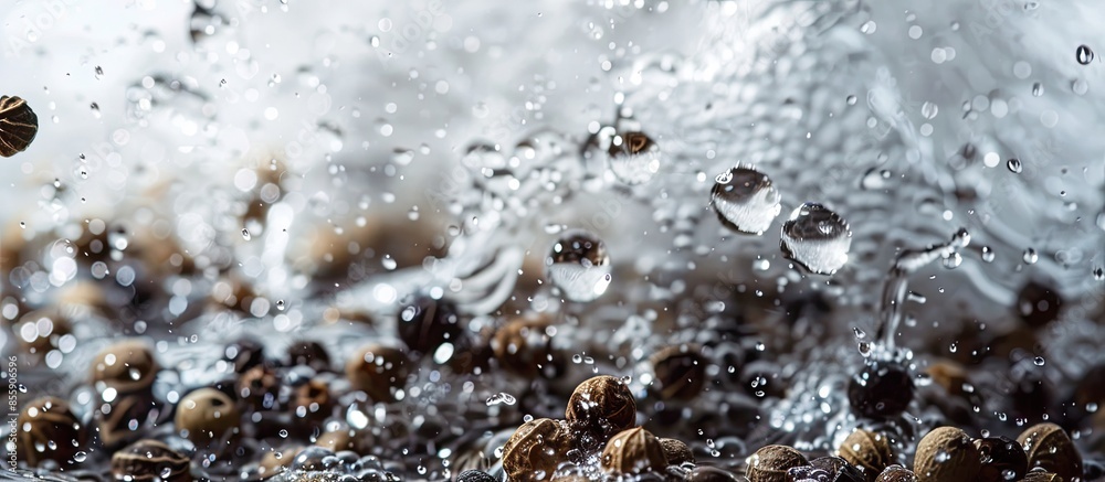 Fototapeta premium White pepper washing with water. Copy space image. Place for adding text and design