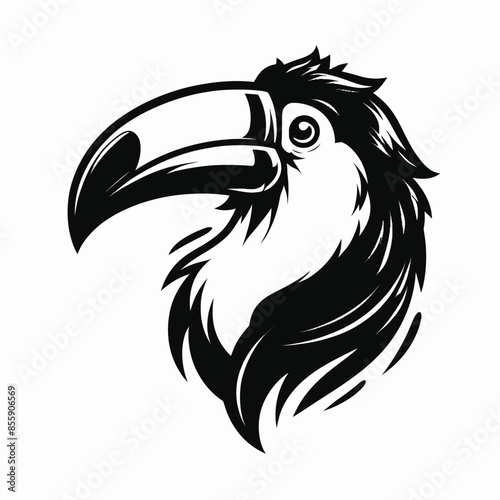 toucan logo mascot in black and white silhouette