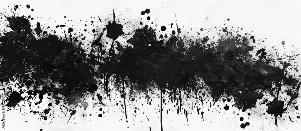 Naklejka premium Handmade black splatter background. Textured black and white backdrop. Copy space image. Place for adding text or design