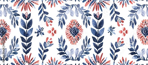 Folk seamless pattern with ethno motifs. Trendy textile swatch. Simple watercolor seamless background. Material template. Abstract simple ornament pattern for interior decor. Copy space image