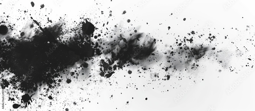 Obraz premium Handmade black splatter background. Textured black and white backdrop. Copy space image. Place for adding text or design