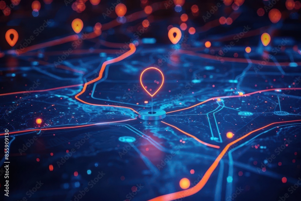 futuristic digital map with location pins aipowered gps innovation for logistics