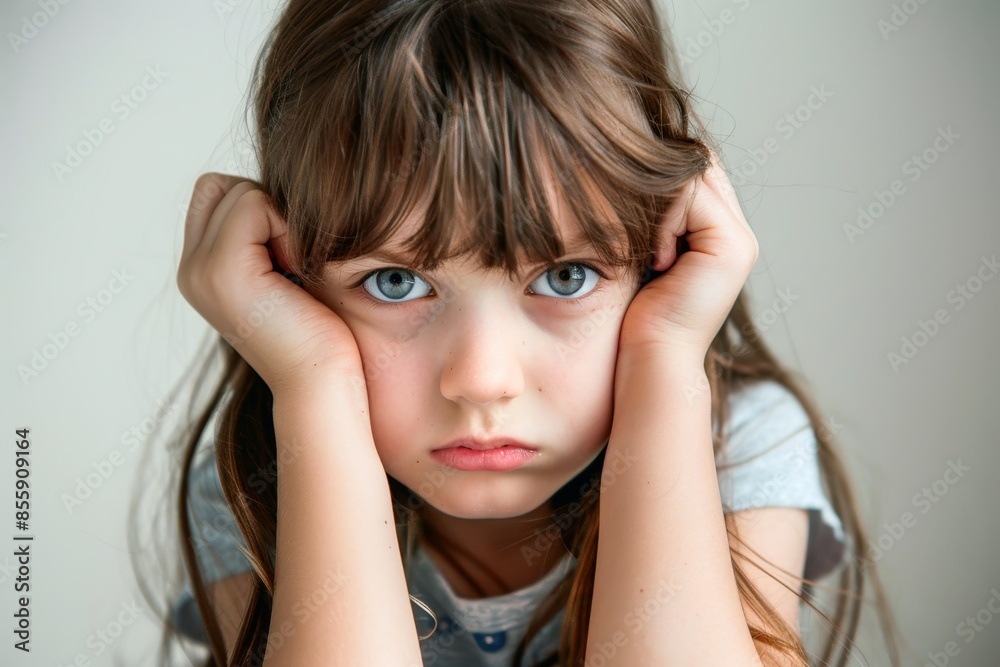 Fototapeta premium An upset little girl showing her emotions.