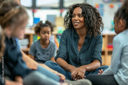 A passionate teacher leading a diverse classroom discussion.