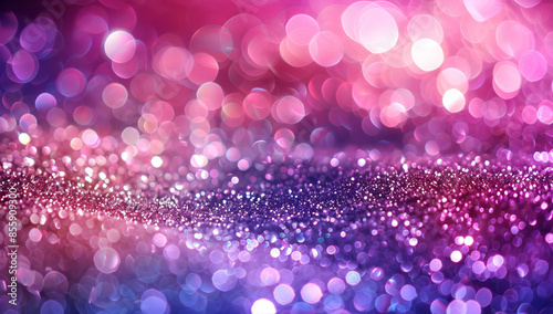 Purple and pink glitter bokeh background with shiny lights and sparkle effects
